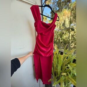 Red Draped Midi Dress